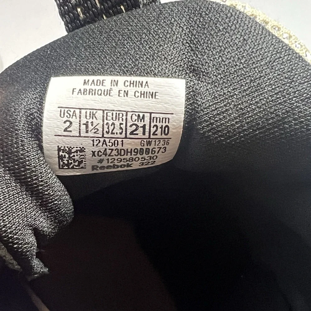 Size 2 Girls Reebok XT Sprinter Slip‎ On Shoes Black Glitter Youth Big Sneakers
